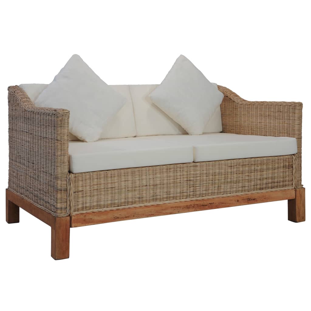 2 pcs conjunto de sofás com almofadões vime natural