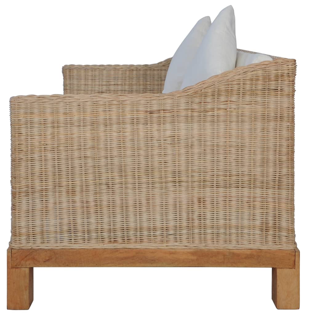 2 pcs conjunto de sofás com almofadões vime natural