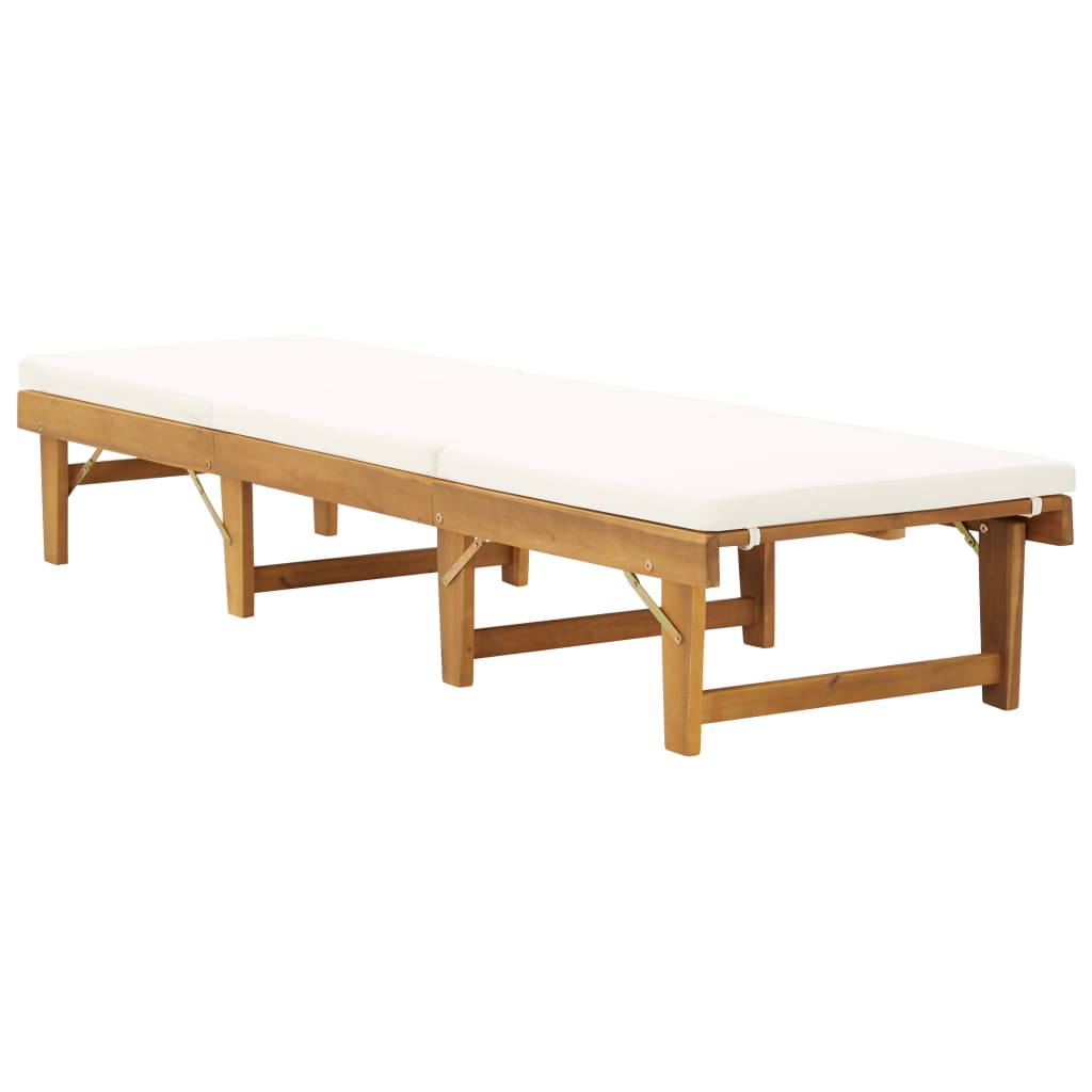 Folding sun lounger with cushion in solid acacia wood