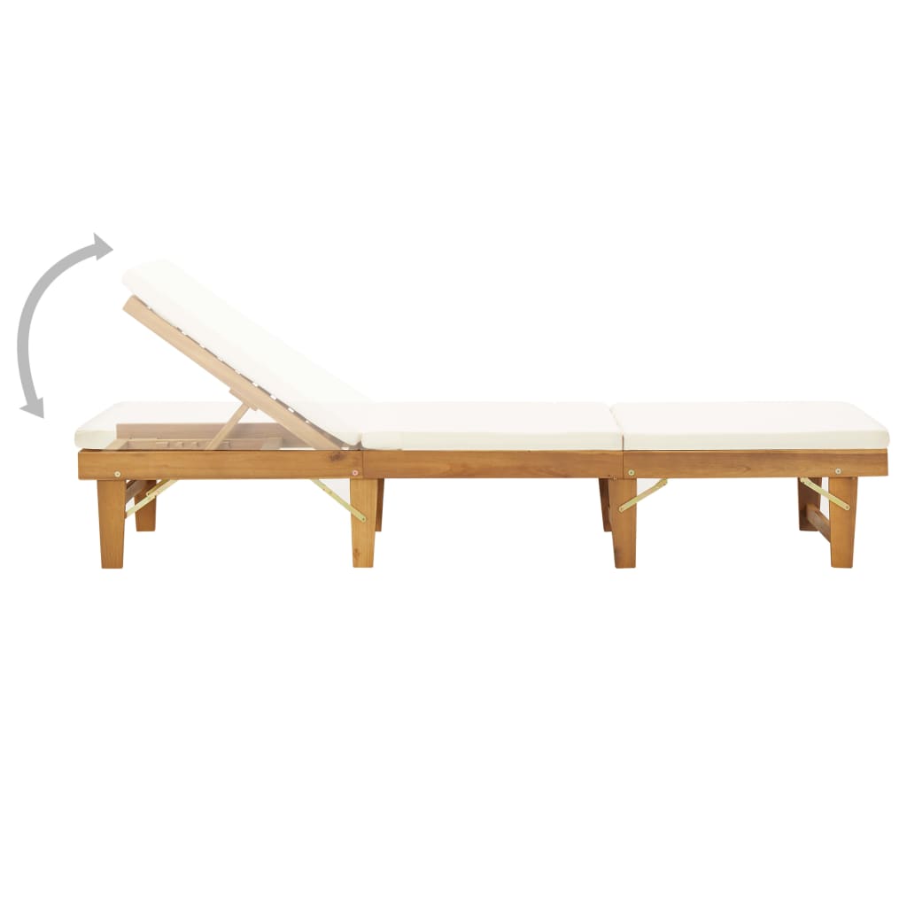 Folding sun lounger with cushion in solid acacia wood
