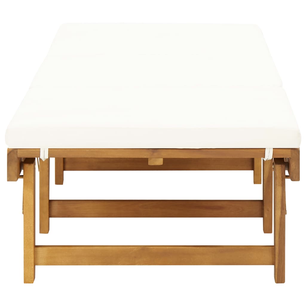 Folding sun lounger with cushion in solid acacia wood