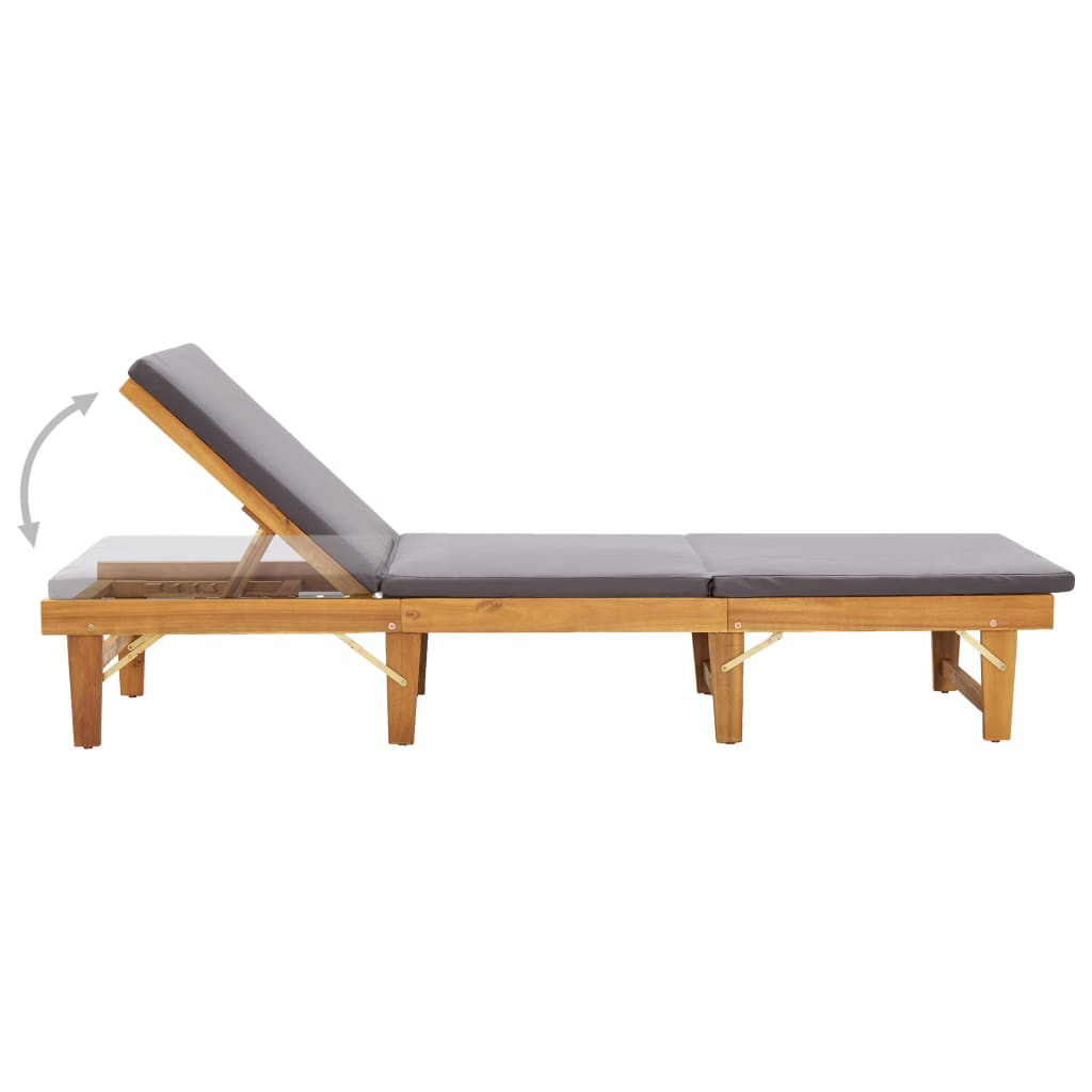 Folding sun lounger with cushion in solid acacia wood