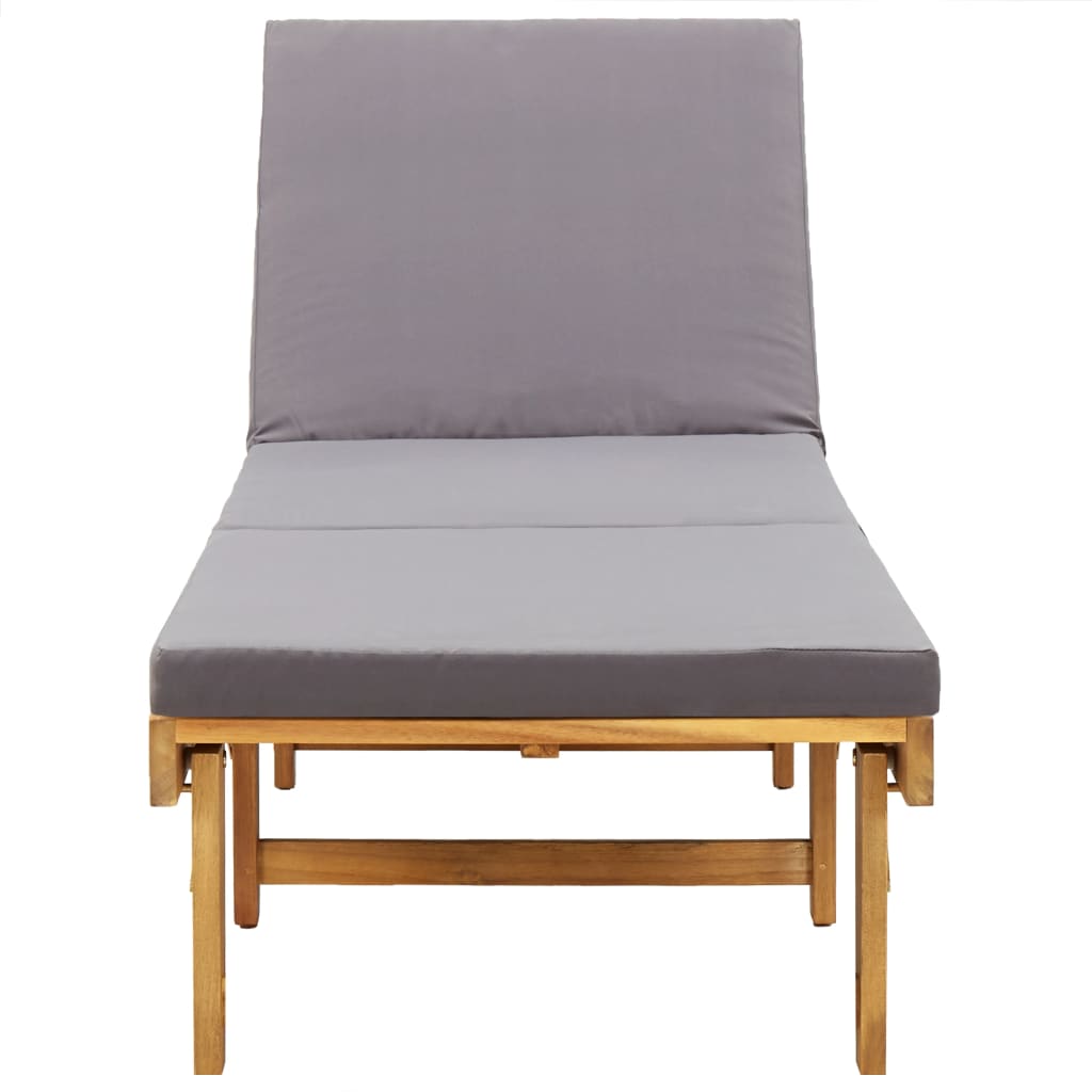 Folding sun lounger with cushion in solid acacia wood