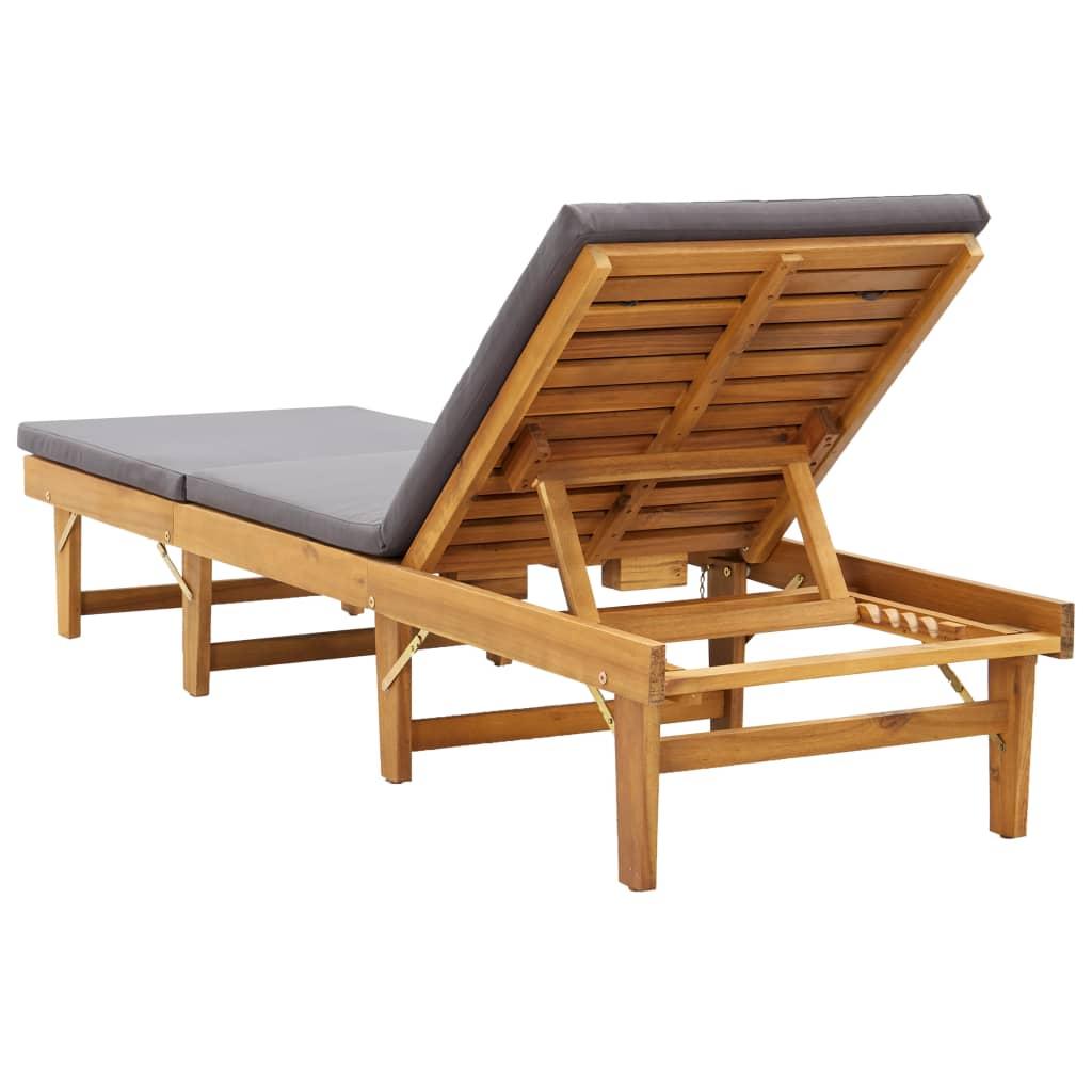 Folding sun lounger with cushion in solid acacia wood