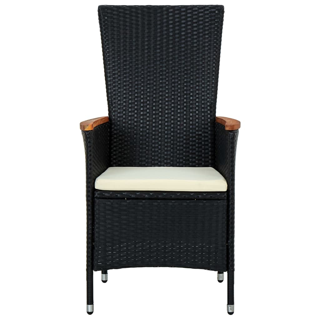 7 pcs conjunto jantar p/ exterior vime PE madeira acácia preto