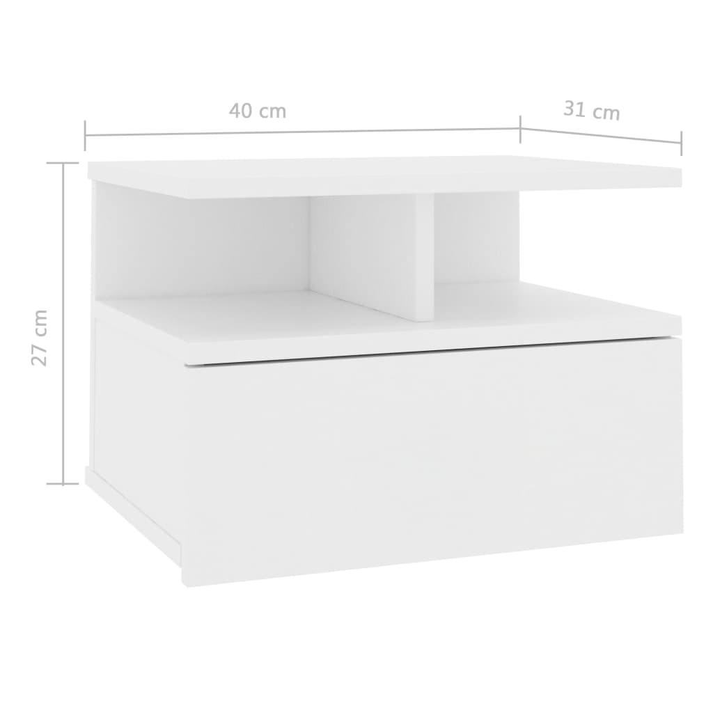Suspended bedside table 40x31x27 cm wood derivatives white