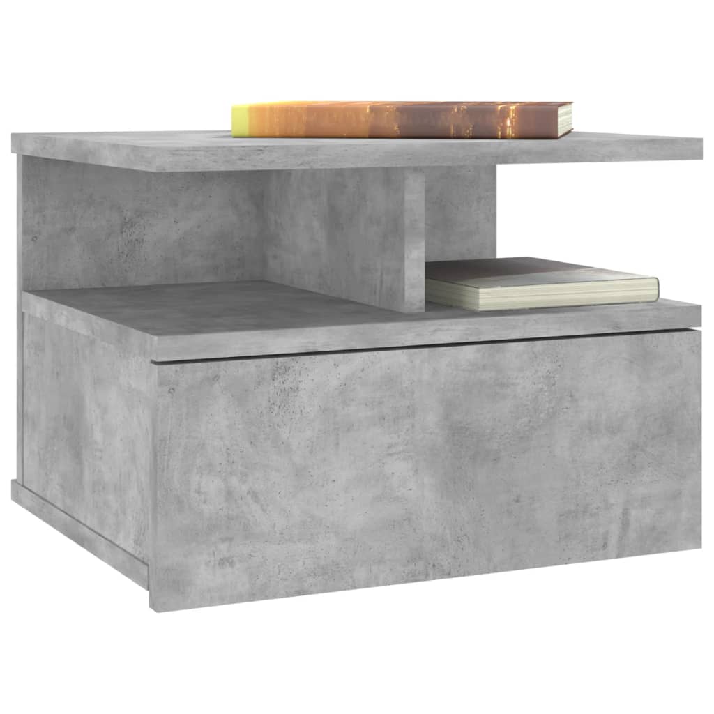 Suspended bedside table made of wood derivatives in cement grey