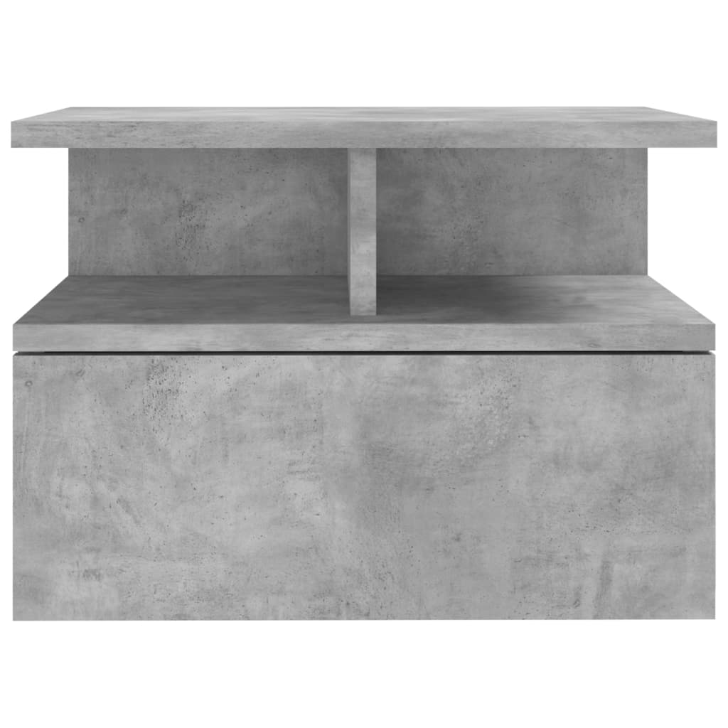 Suspended bedside table made of wood derivatives in cement grey