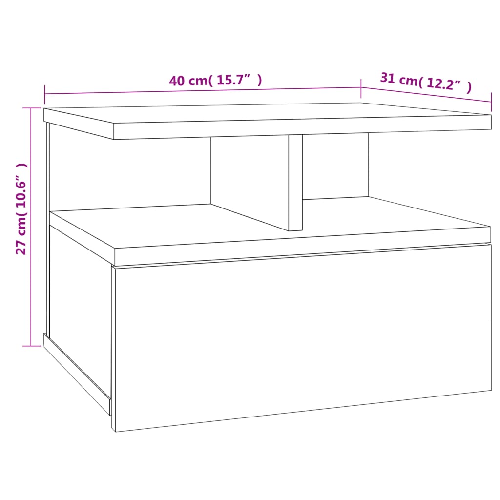 Suspended bedside table made of wood derivatives in cement grey