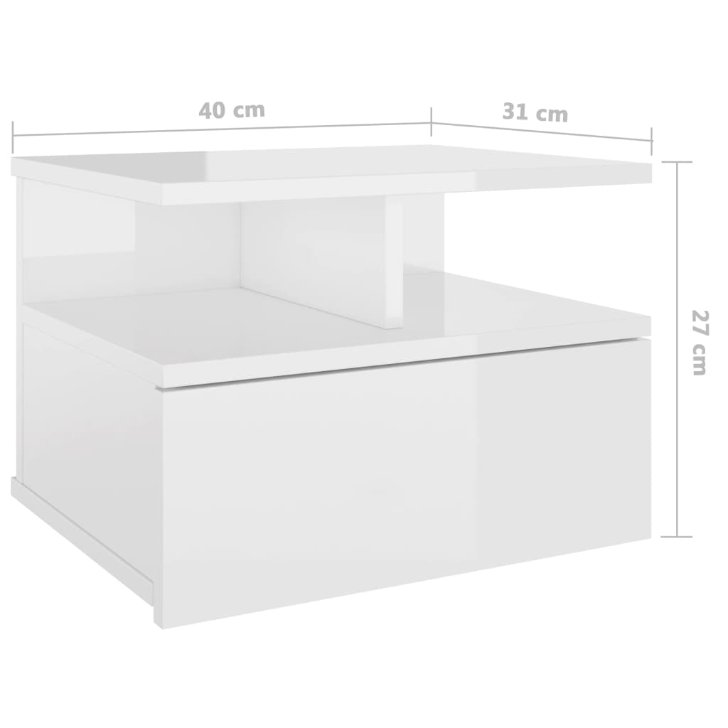 Suspended bedside table 2 pcs 40x31x27 cm glossy white