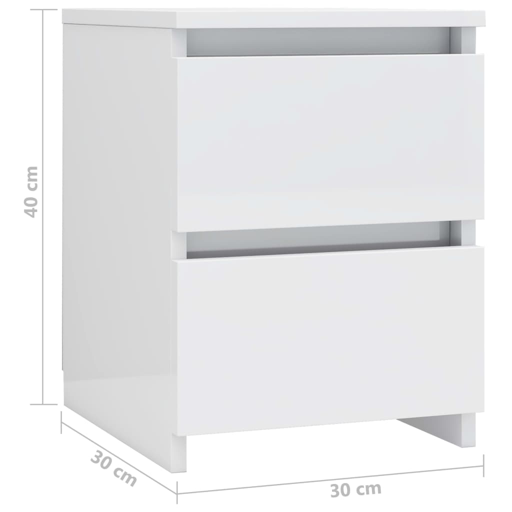 Bedside tables 2 pcs 30x30x40 cm glossy white countertop