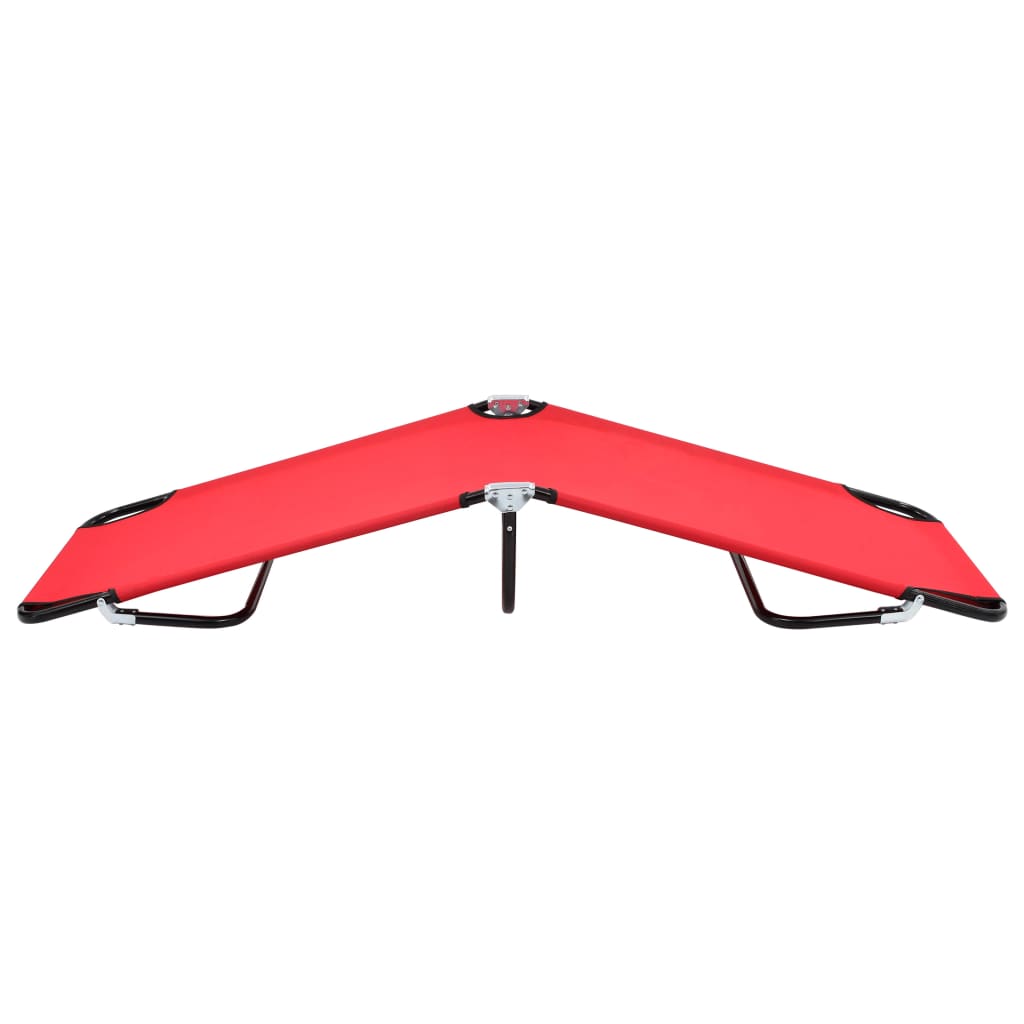 Red steel folding sun lounger/bed