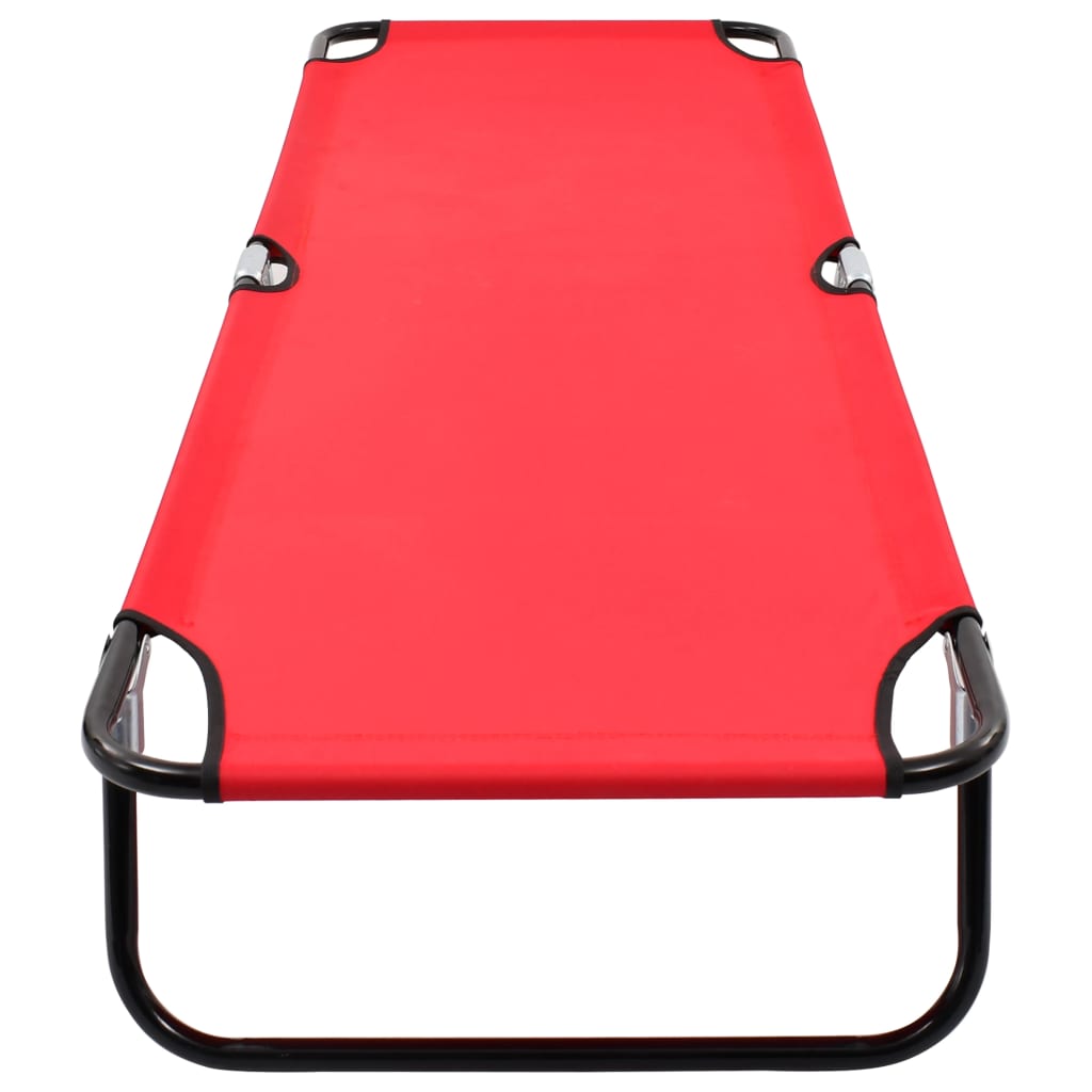 Red steel folding sun lounger/bed