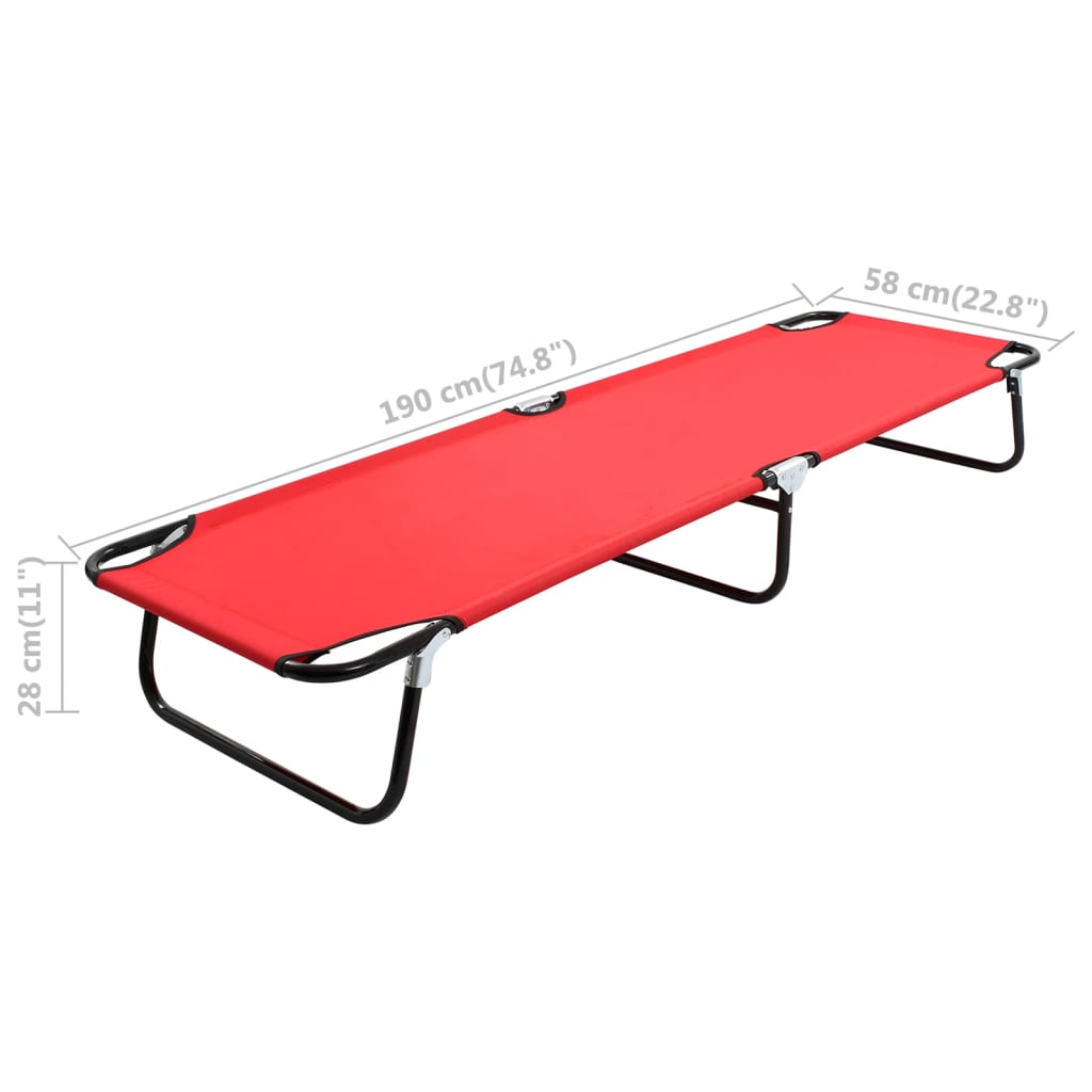 Red steel folding sun lounger/bed