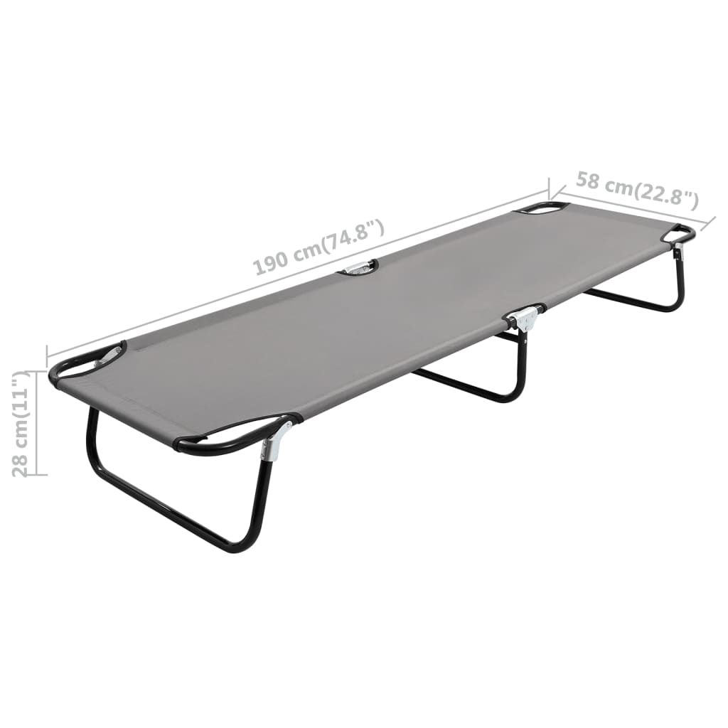 Grey steel folding sun lounger/bed