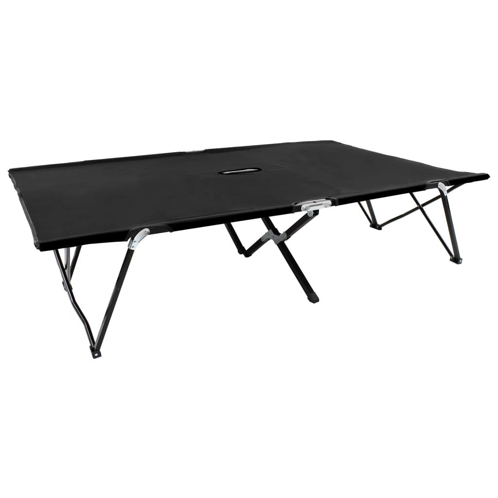 2 person folding sun lounger/bed in black steel