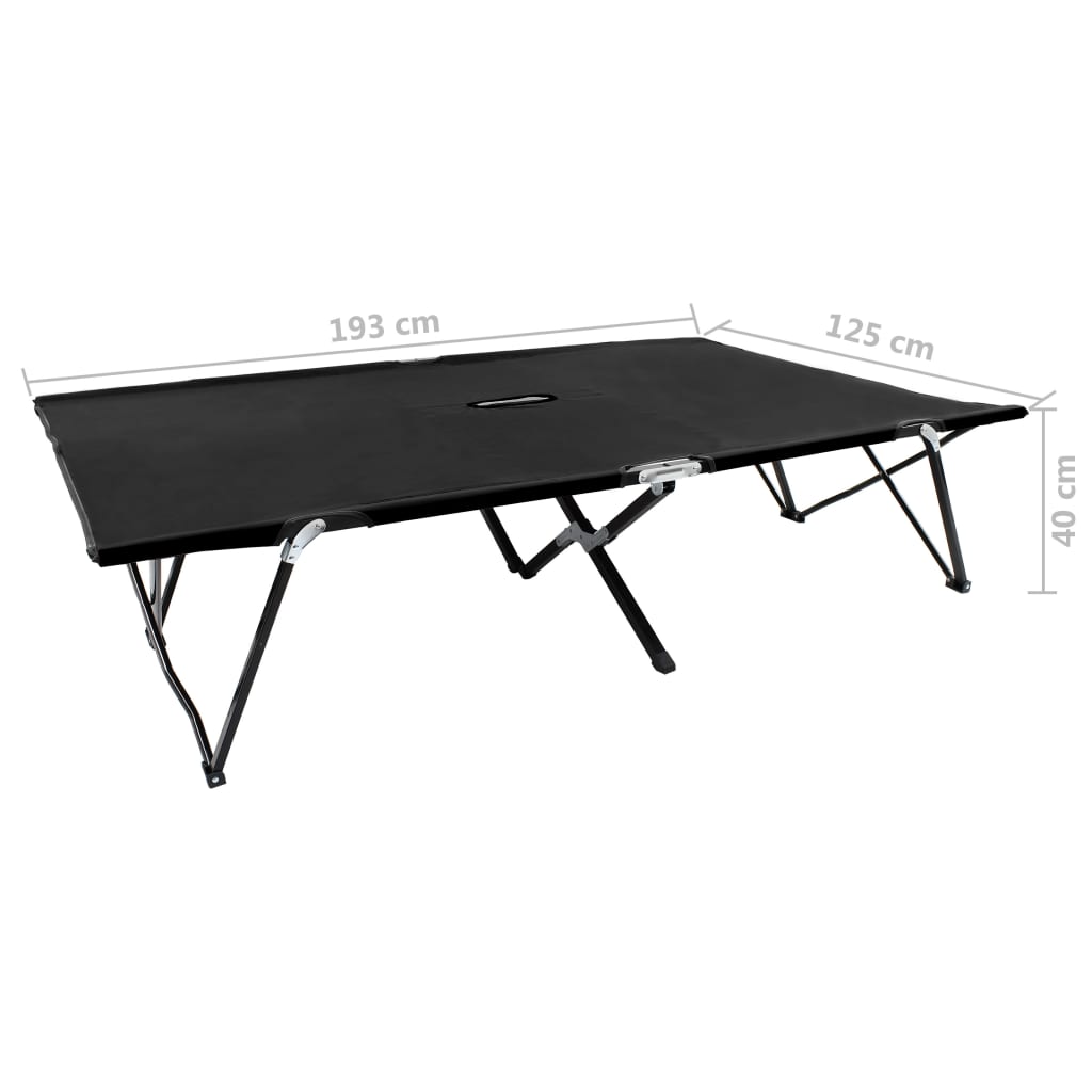 2 person folding sun lounger/bed in black steel