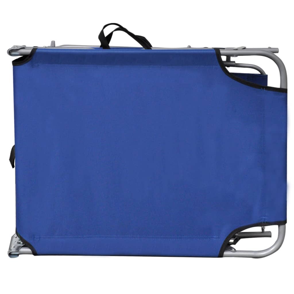 Folding sun lounger with blue aluminum canopy