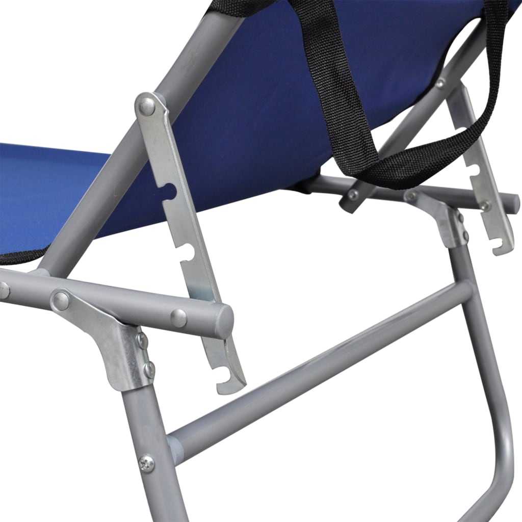 Folding sun lounger with blue aluminum canopy