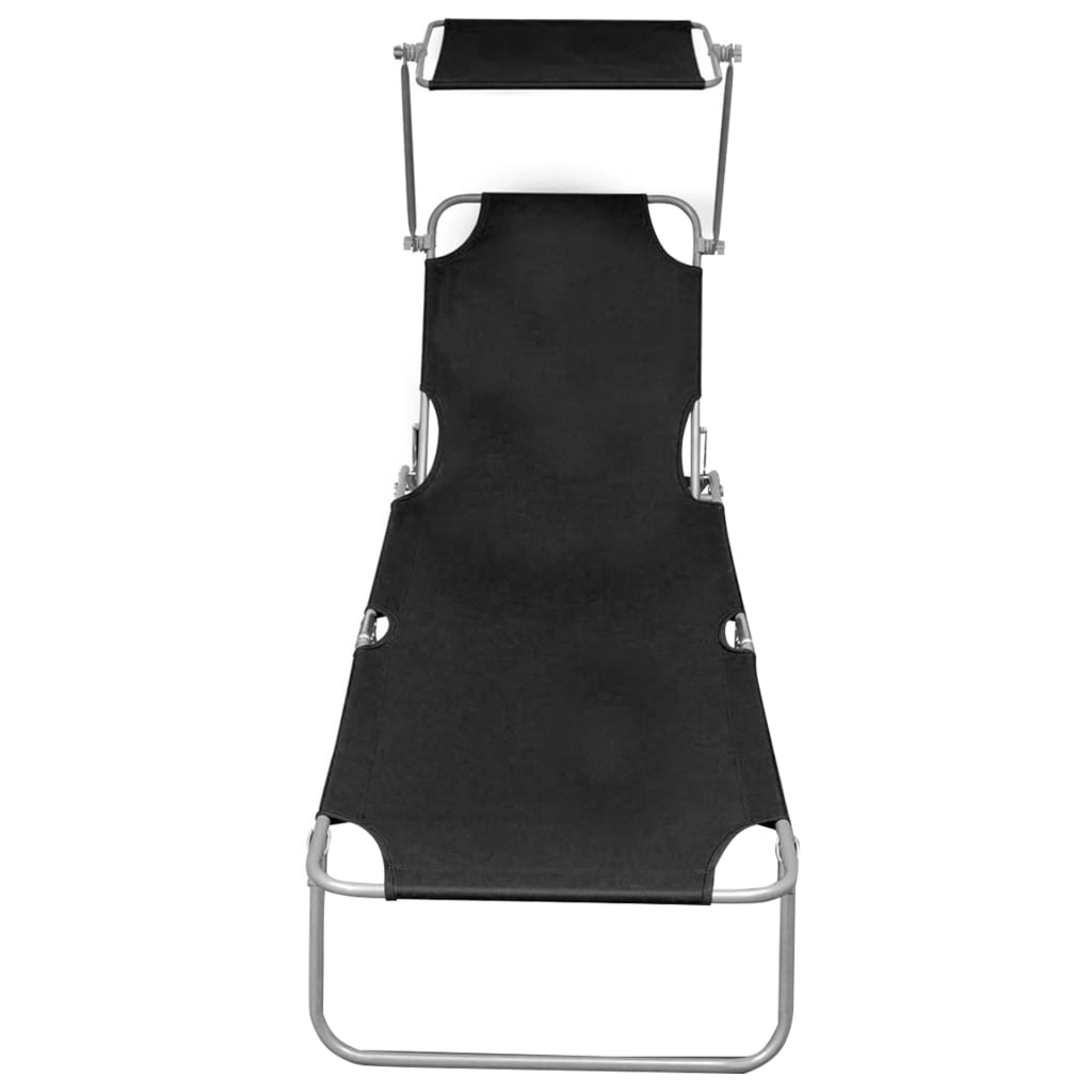 Folding sun lounger with black aluminum canopy