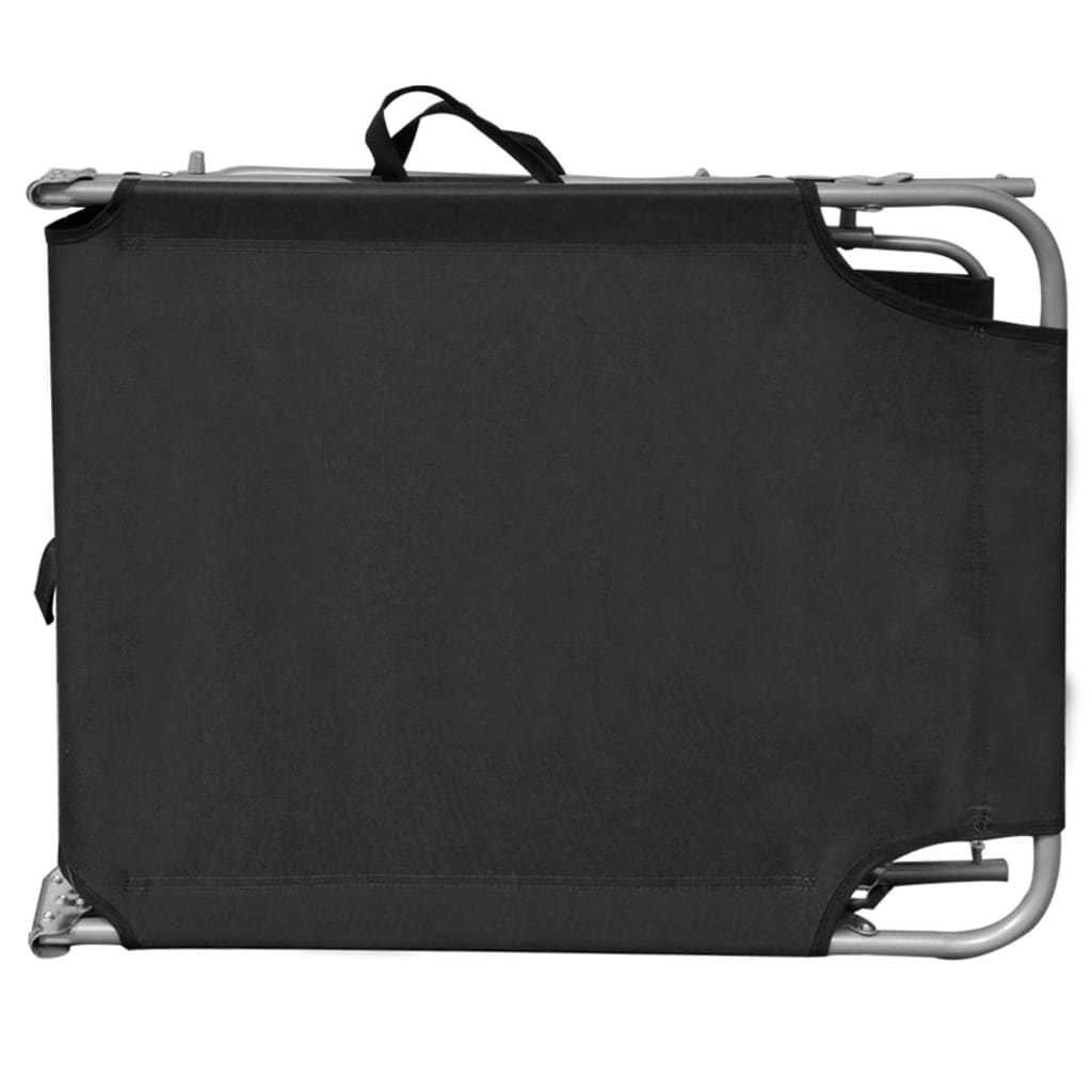 Folding sun lounger with black aluminum canopy