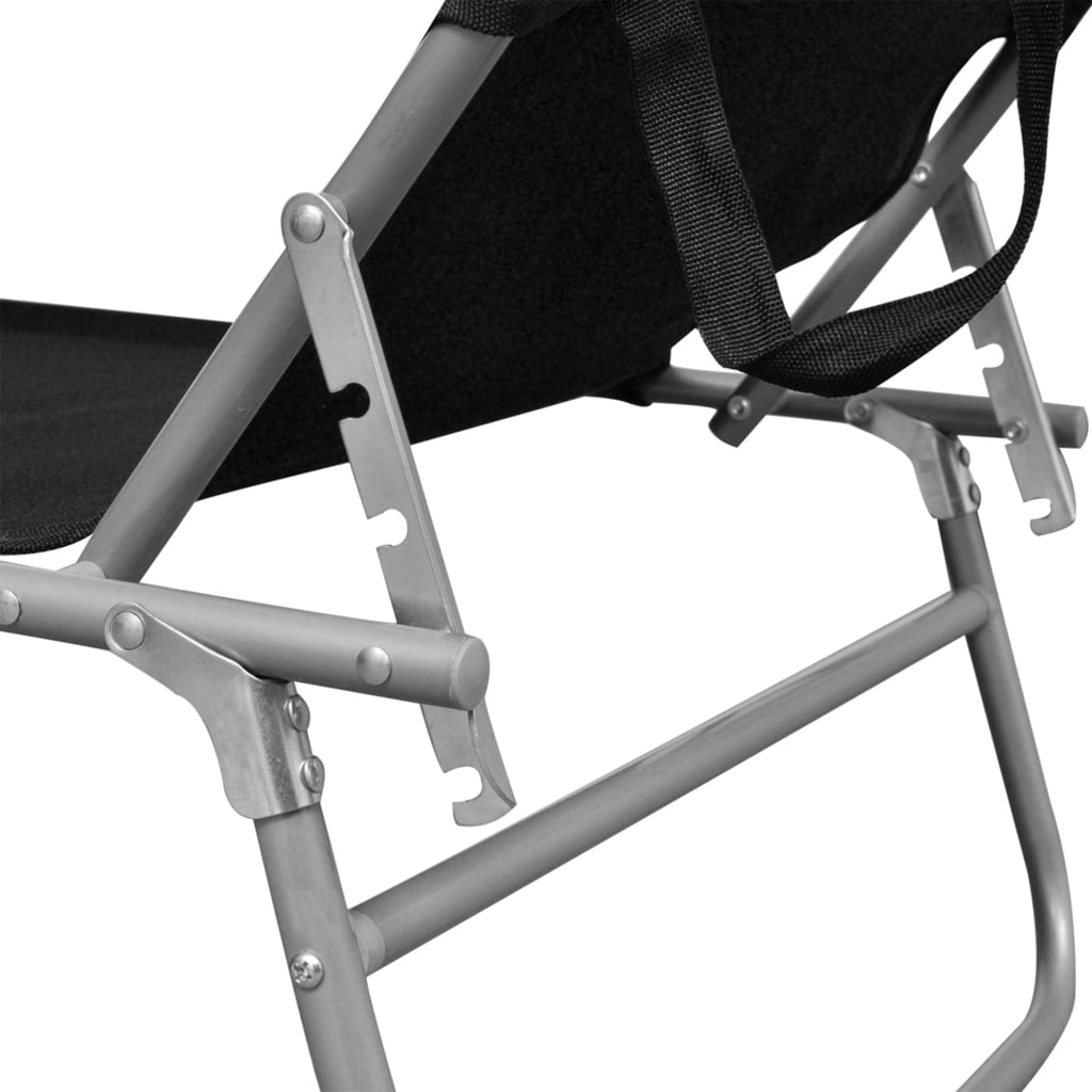 Folding sun lounger with black aluminum canopy