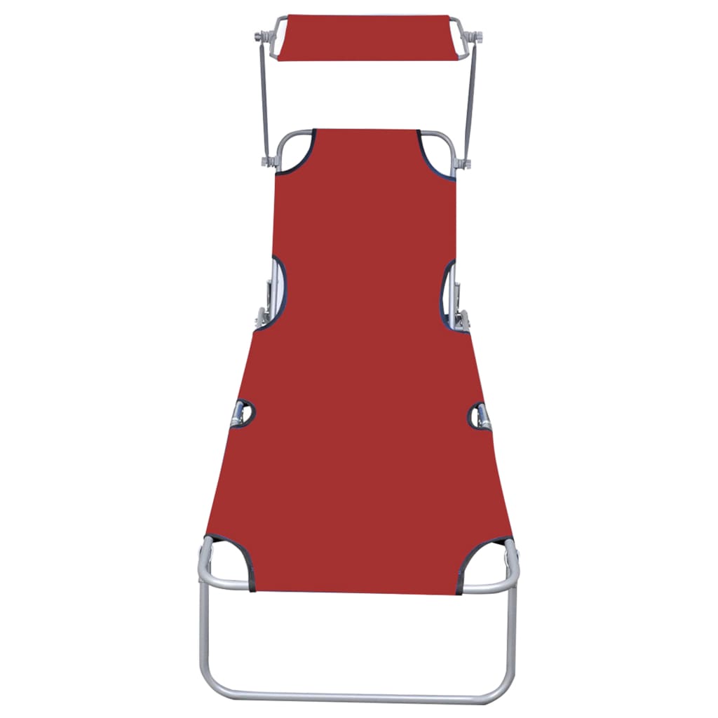 Folding sun lounger with red aluminum canopy