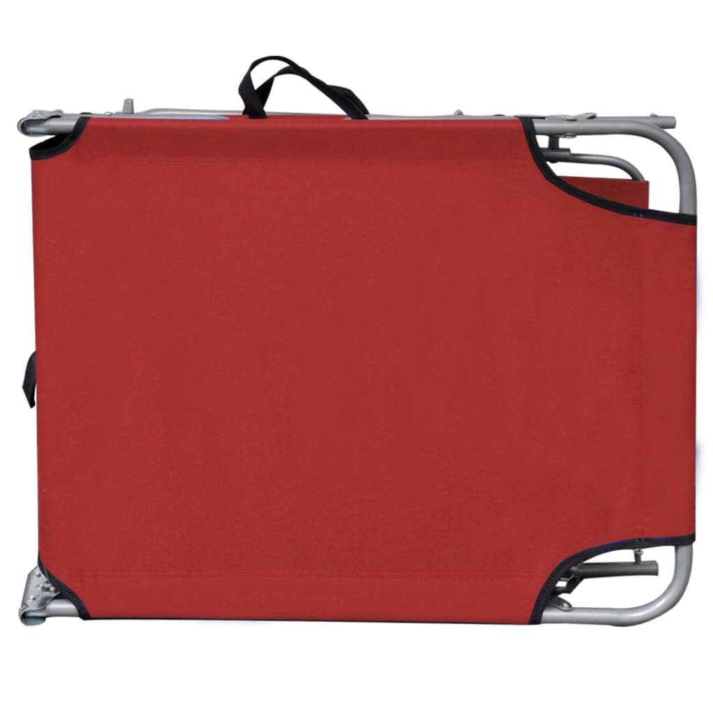 Folding sun lounger with red aluminum canopy