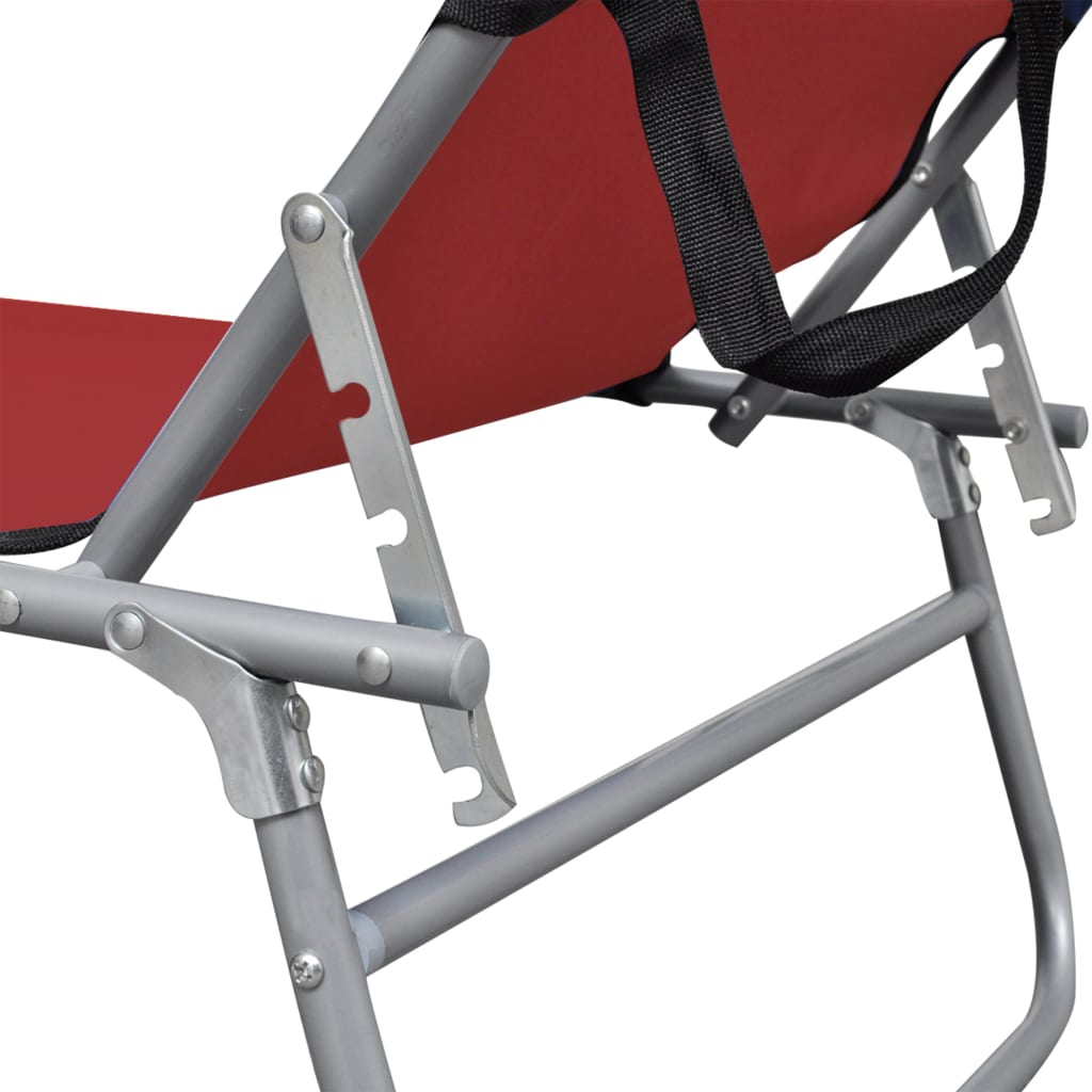 Folding sun lounger with red aluminum canopy