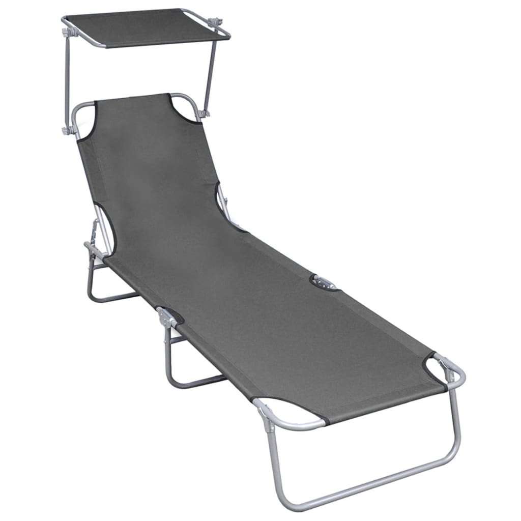 Folding sun lounger with grey aluminum canopy