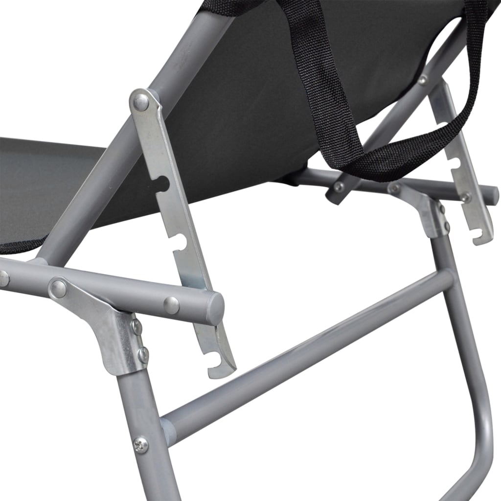 Folding sun lounger with grey aluminum canopy