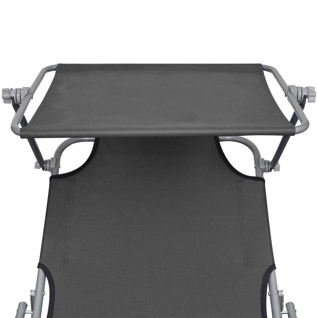Folding sun lounger with grey aluminum canopy