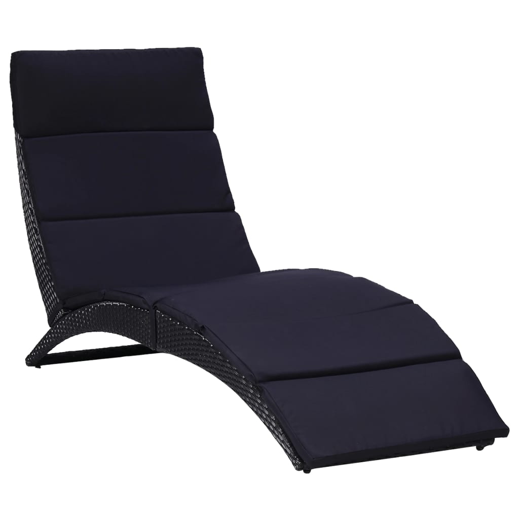 Black PE wicker sun lounger with cushion