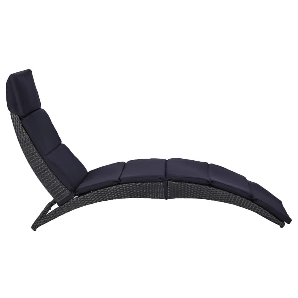 Black PE wicker sun lounger with cushion