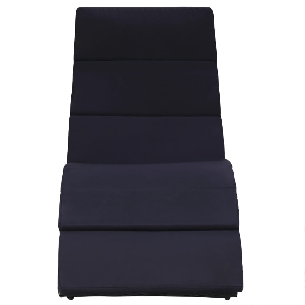 Black PE wicker sun lounger with cushion