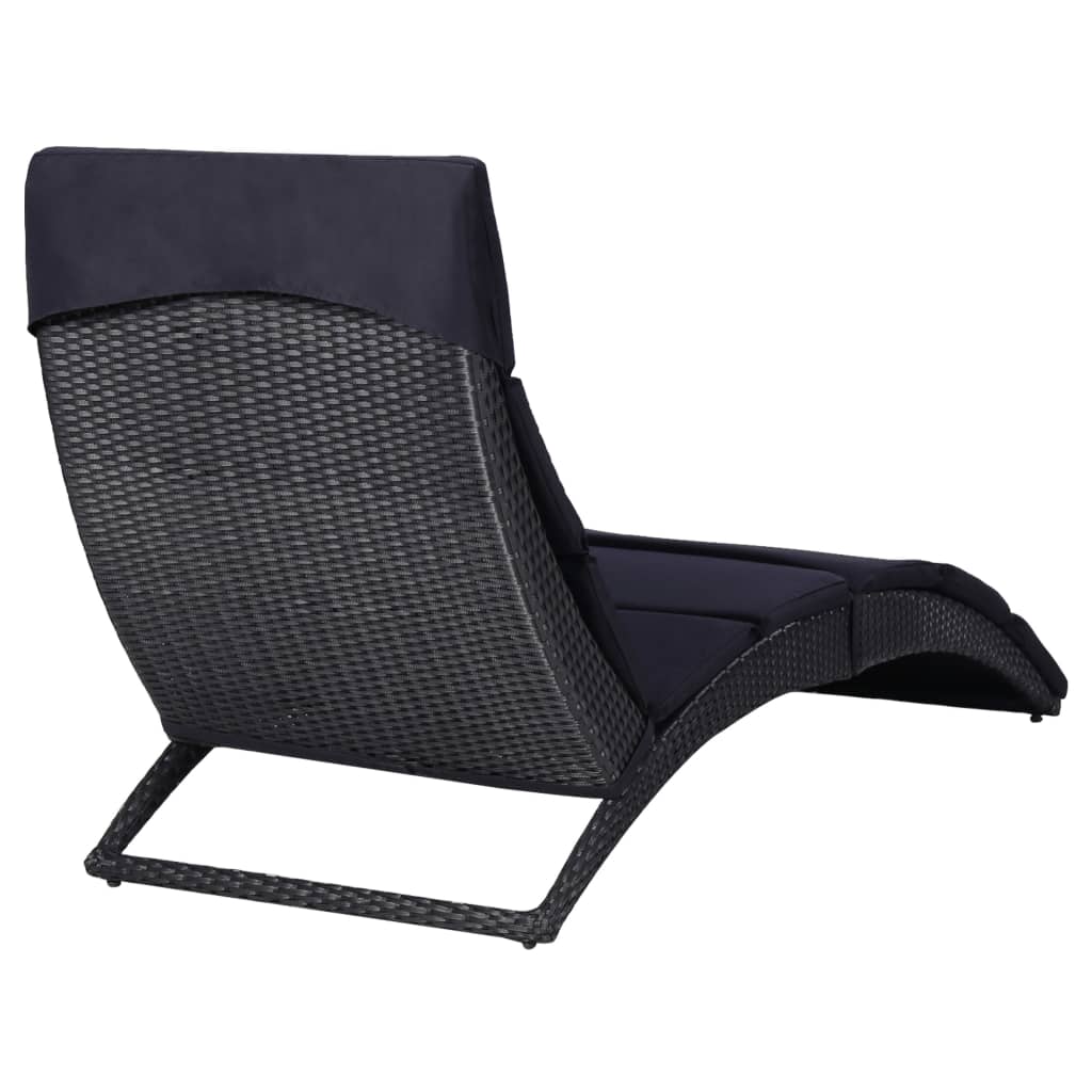 Black PE wicker sun lounger with cushion