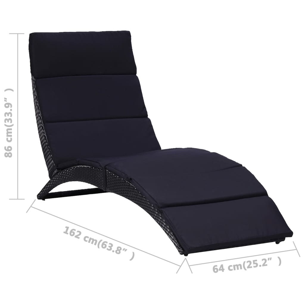 Black PE wicker sun lounger with cushion