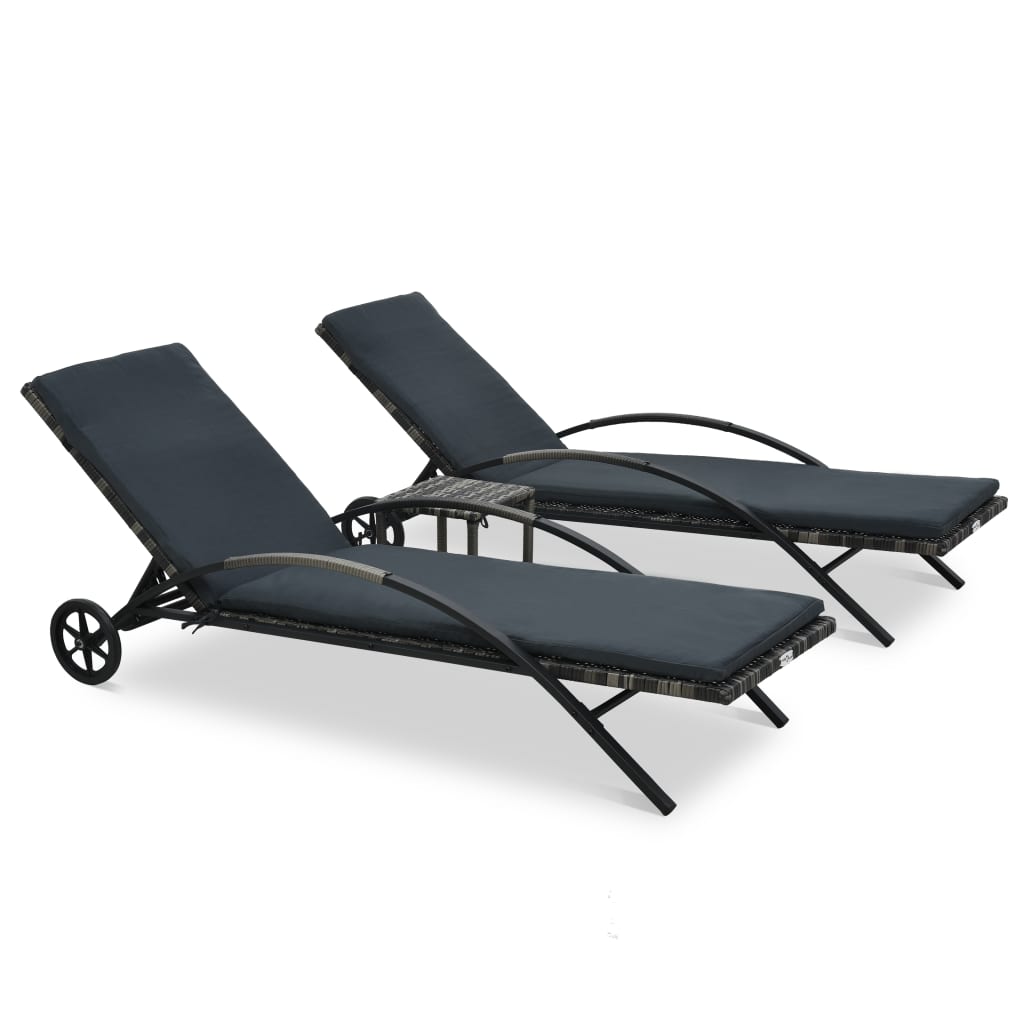 Sun loungers with table in anthracite PE wicker