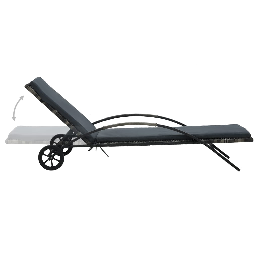 Sun loungers with table in anthracite PE wicker