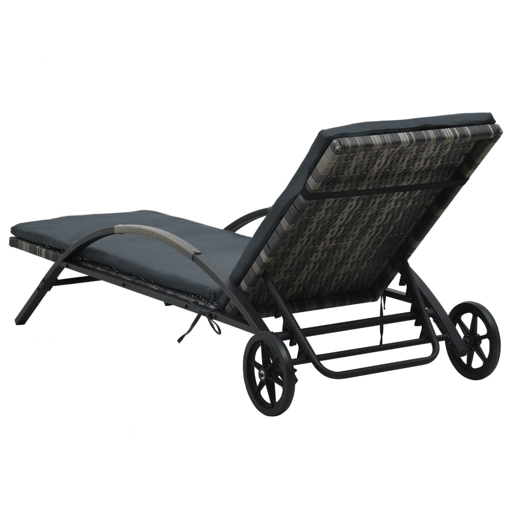 Sun loungers with table in anthracite PE wicker