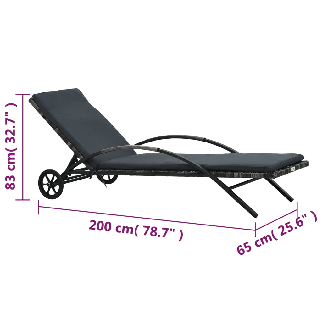 Sun loungers with table in anthracite PE wicker