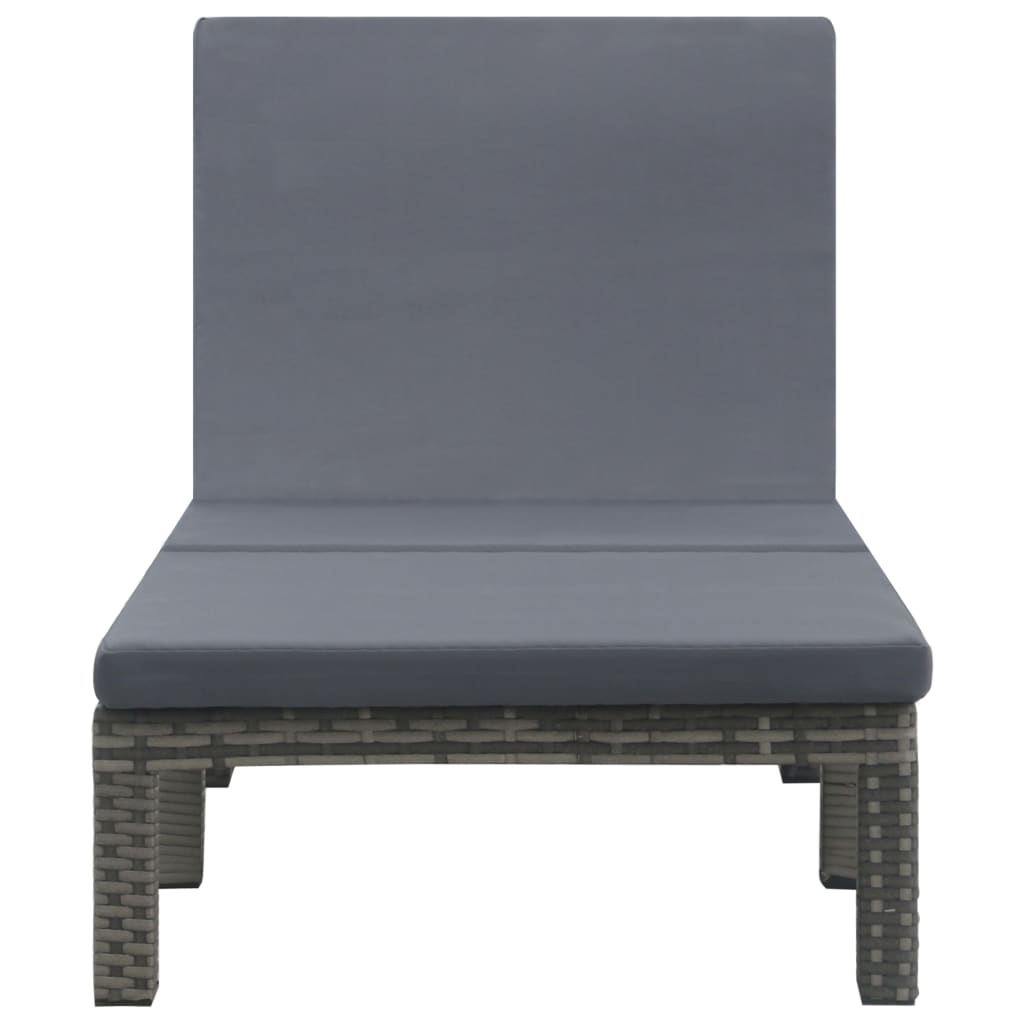 Sun lounger with cushion in anthracite PE wicker