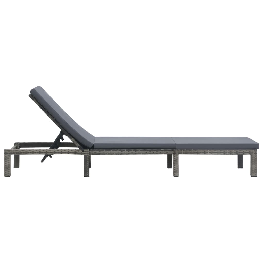 Sun lounger with cushion in anthracite PE wicker