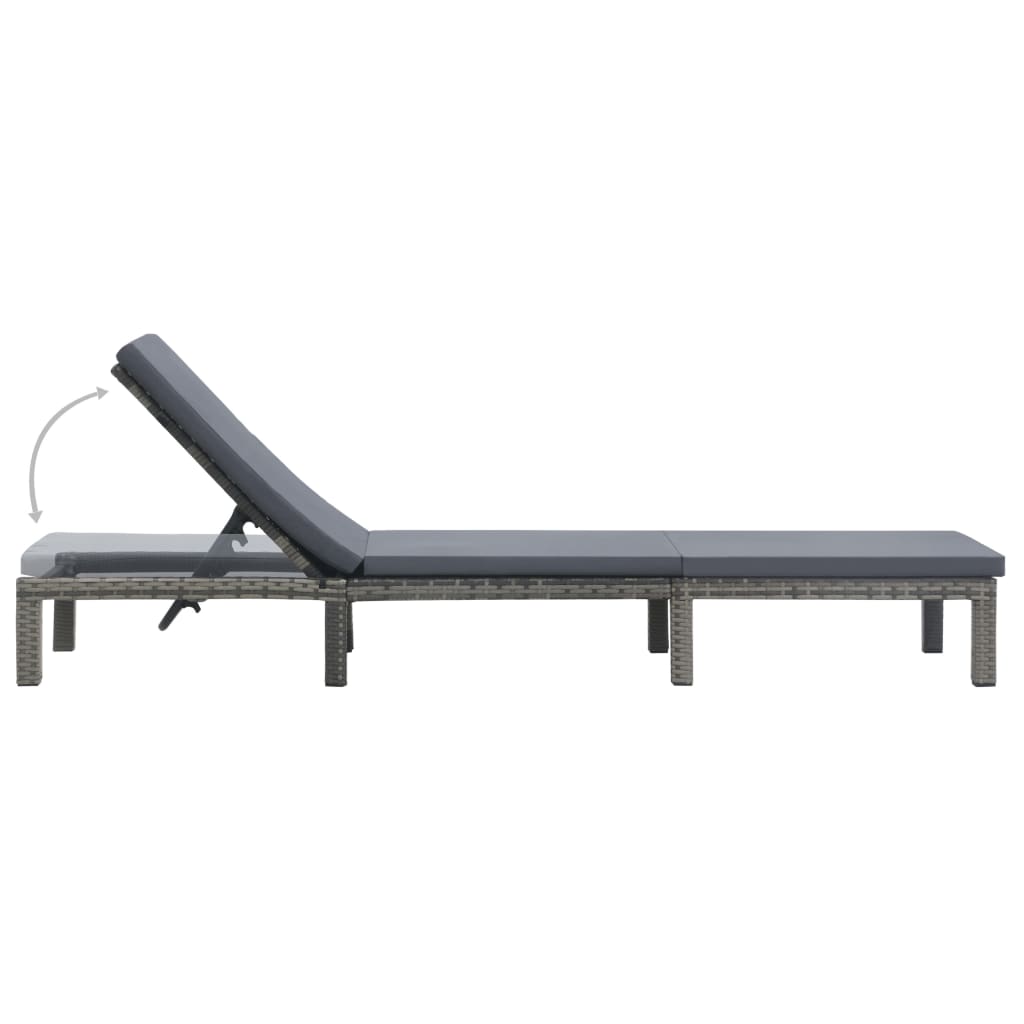 Sun lounger with cushion in anthracite PE wicker