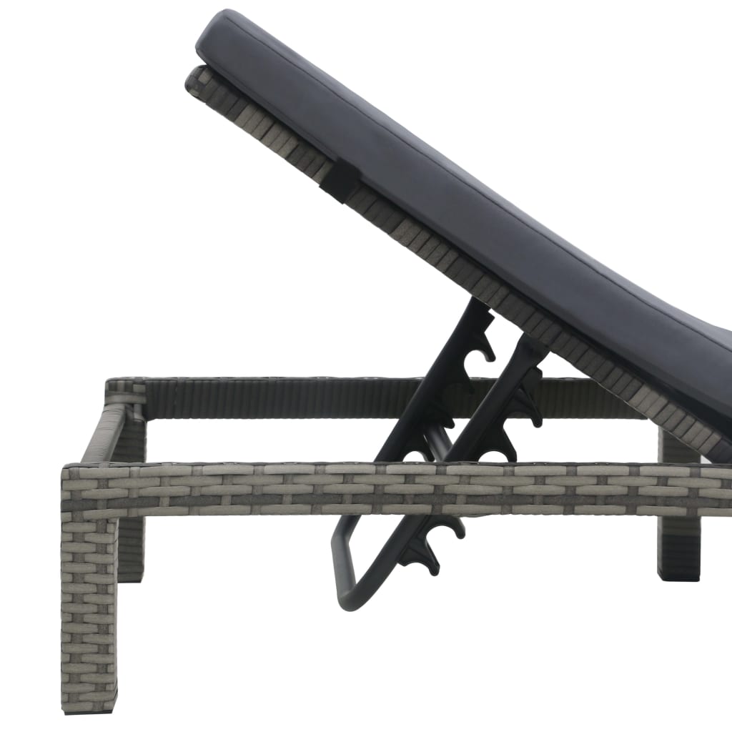 Sun lounger with cushion in anthracite PE wicker
