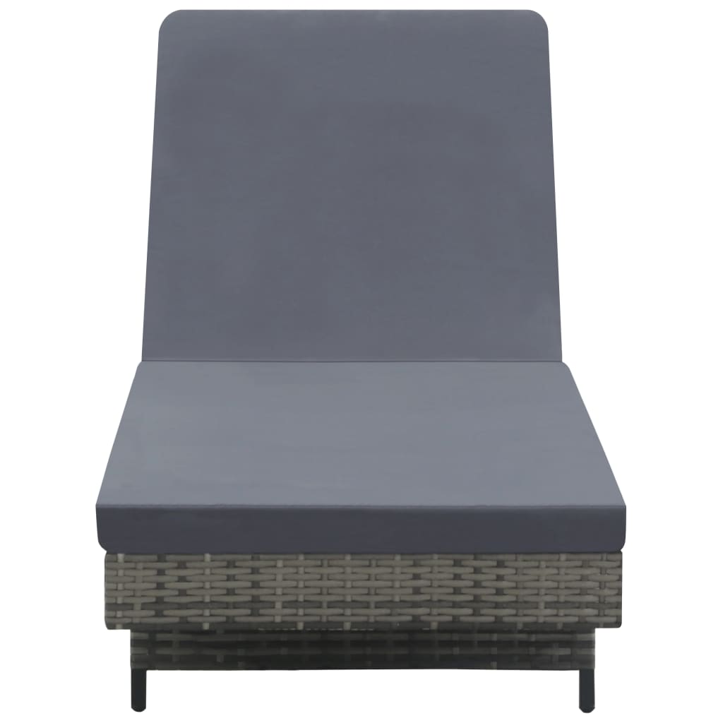 Sun lounger with cushion and wheels in anthracite PE wicker