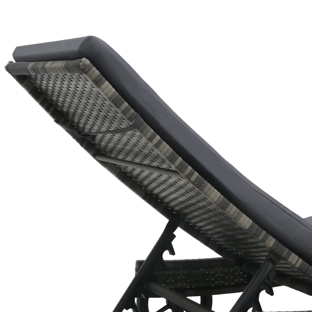 Sun lounger with cushion and wheels in anthracite PE wicker