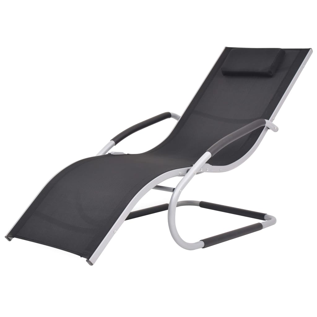 Sun lounger with aluminum and black textilene cushion