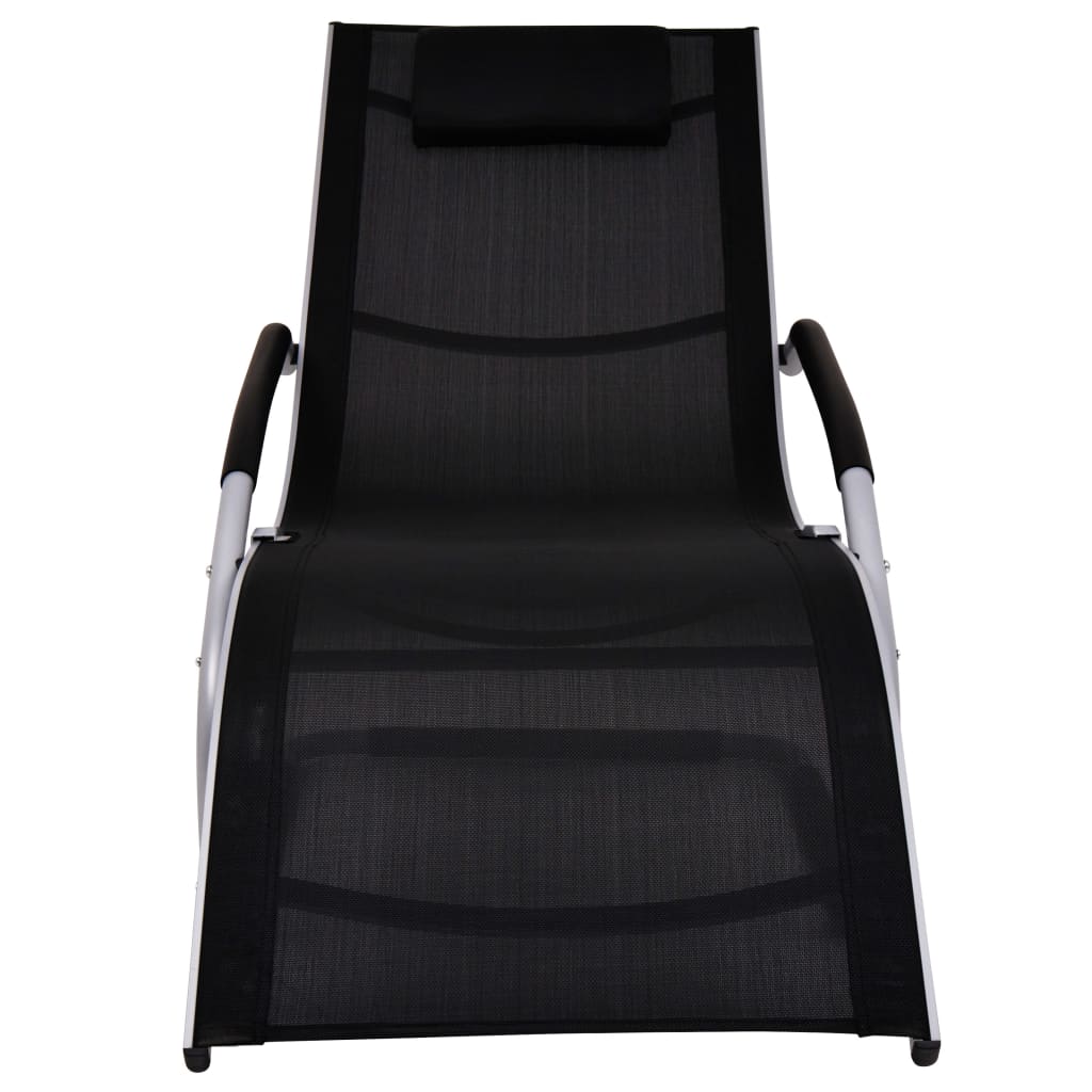 Sun lounger with aluminum and black textilene cushion