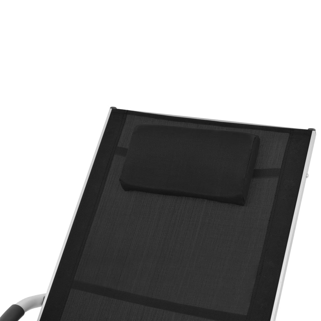 Sun lounger with aluminum and black textilene cushion